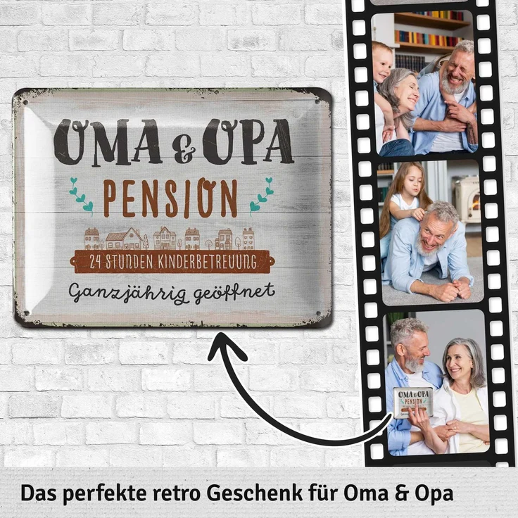 LANOLU Blechschild Oma & Opa Pension - 15x20cm – Metall – Beige – 15165 – Bild 3