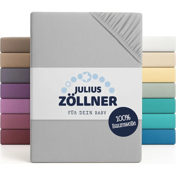 Julius Zöllner 8380347510 Jersey Spannbetttuch Doppelpack für das Kinderbett, Gr. 60x120 / 70x140, hellgrau – Bild 1