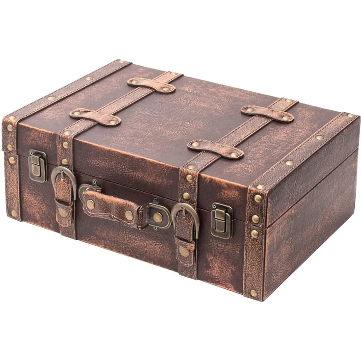 HMF Aufbewahrungsbox Handgefertigter Vintage Koffer aus Holz, Deko Koffer (1 St), Geschenkkoffer im Klassik Design, 38 x 26 x 13 cm