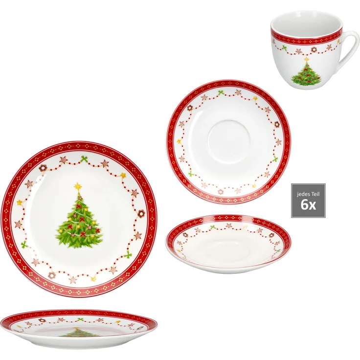 18tlg Kaffeeservice Weihnachtstraum Porzellan 6 Pers. Tassen Teller – Bild 5