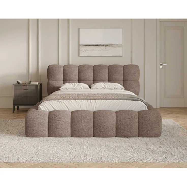 MOEBLO Polsterbett Bubble aus Bouclé 19 (Polsterbett Bubble boucle mit Bettkasten und Lattenrost Wolkenbett Cloud - Polsterbett 160), Maße (BxHxT): 163/183/203 x 100 x 225 cm
