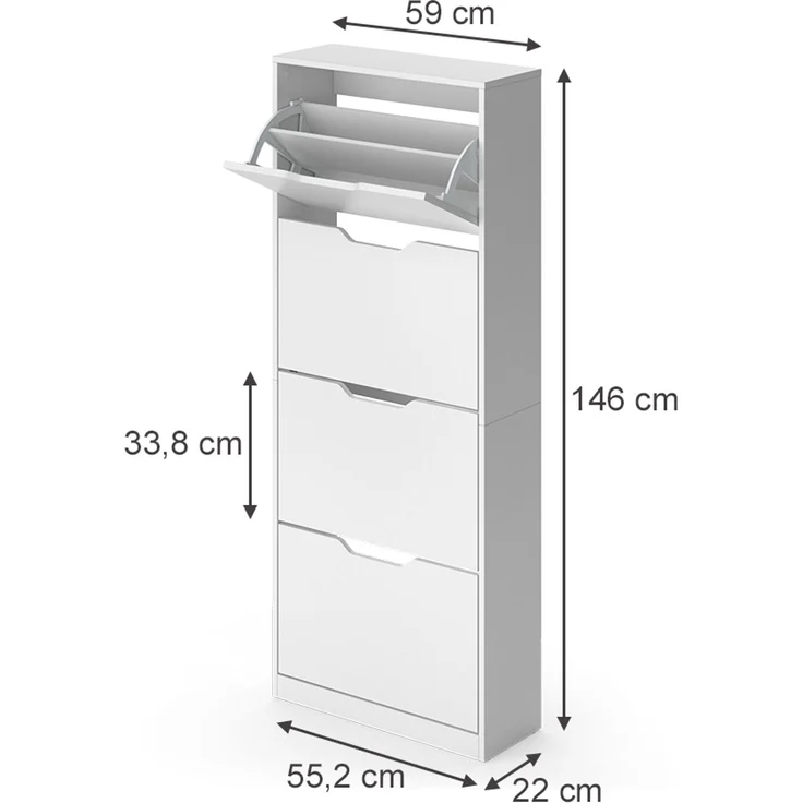 Schuhkipper Luca Weiß 59 x 146 cm mit 4 Kippfächern Vicco – Bild 2