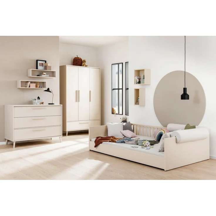 PAIDI Babymöbel-Set LITTLE FLO, 4-teiliges Kinderzimmer in Beige, hochwertiges Komplettset, (Spar-Set, 4-tlg, 120x200cm Bodenbett, Kleiderschrank 3-türig, Wickelkommode & Aufsatz), Jugendzimmer, Soft-Close, mitwachsendes Bett - 3-fach umbaubar – Bild 2
