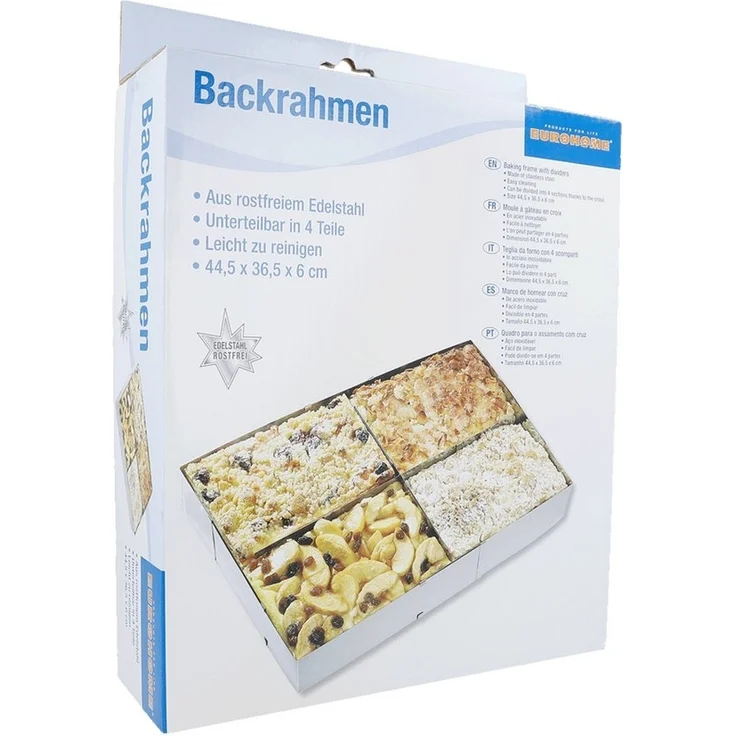 EUROHOME Backrahmen Backform 28 cm rechteckig verstellbar mit hohem Rand, Edelstahl, (1 tlg, Kuchenform in vier Teile unterteilbar), Eckiger Backrahmen spülmaschinenfest - Speisering – Bild 2