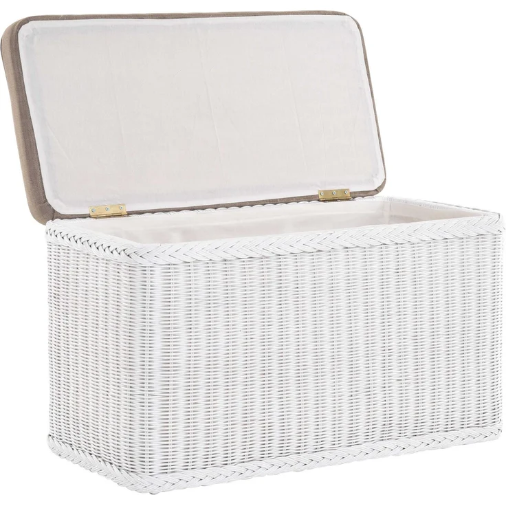 Krines Home Wäschetruhe Rechteckige Truhe Sitztruhe gepolstert mit Deckel Natur-Rattan (Wäschebox mit Inlett), Sitzbank mit Stauraum – Bild 2