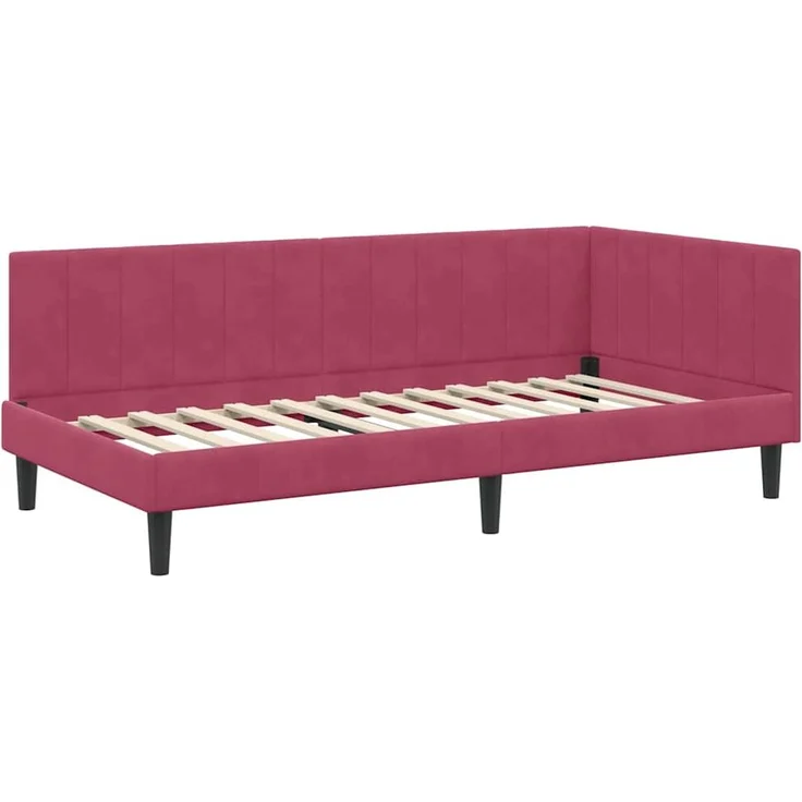 vidaXL Eckbettgestell mit Kopfteil Weinrot 90 cm x 190 cm Samt 42016342 – Bild 3