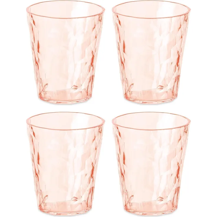 koziol Superglas Club No. 1, 4 Stück, 250 ml, Wasserglas aus kristallklarem Kunststoff, luxuriös, unzerbrechlich, wiederverwendbar, Party, Camping, 4er Set (Transparent Rose Quartz)
