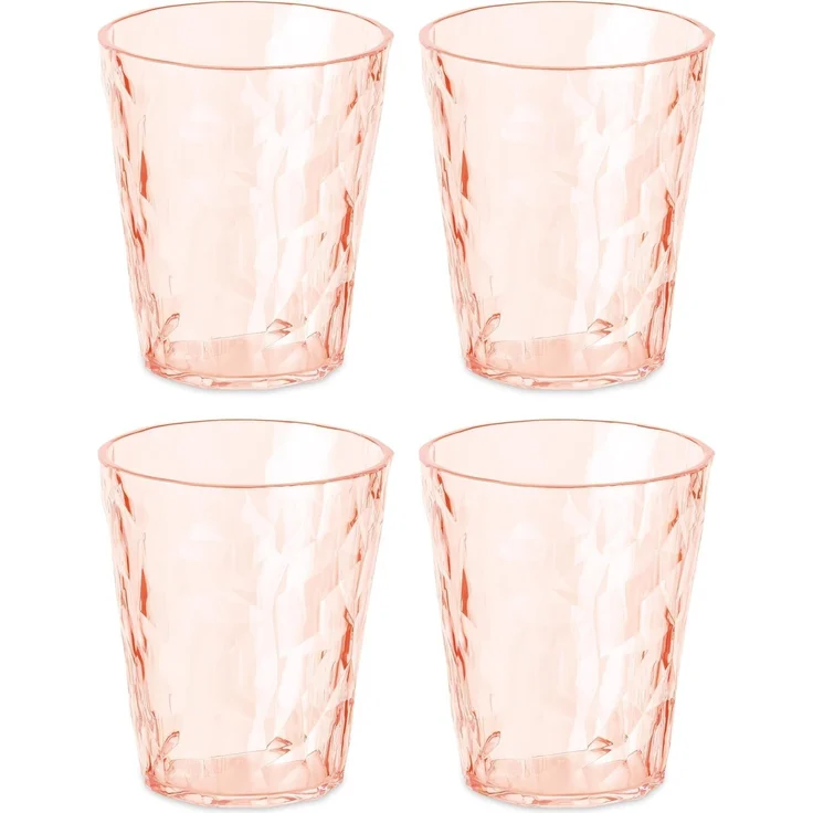 koziol Superglas Club No. 1, 4 Stück, 250 ml, Wasserglas aus kristallklarem Kunststoff, luxuriös, unzerbrechlich, wiederverwendbar, Party, Camping, 4er Set (Transparent Rose Quartz)