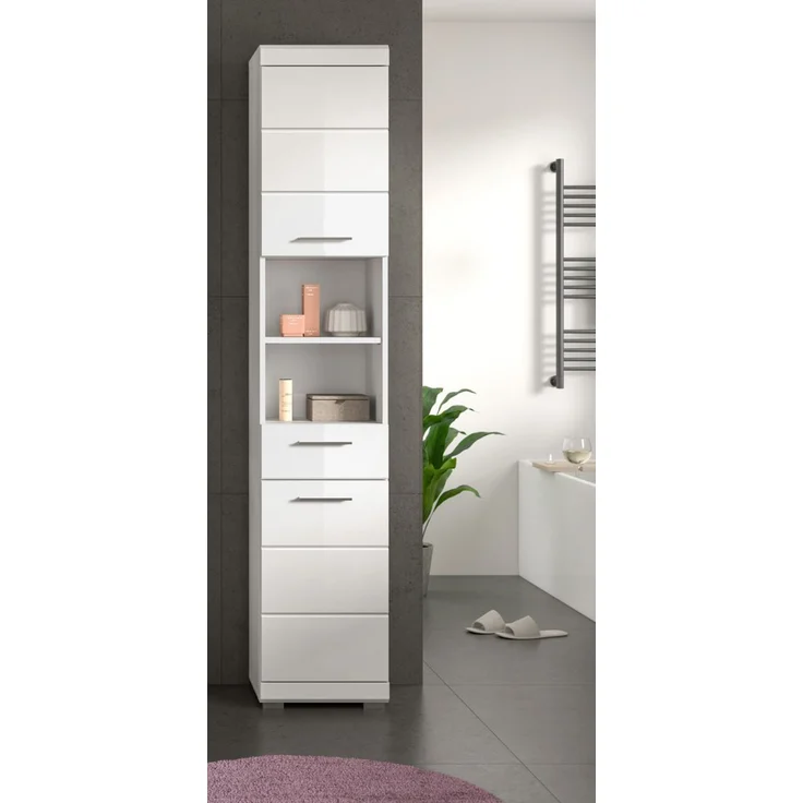 Badezimmer Hochschrank Shawn in weiß Hochglanz 37 x 191 cm – Bild 4