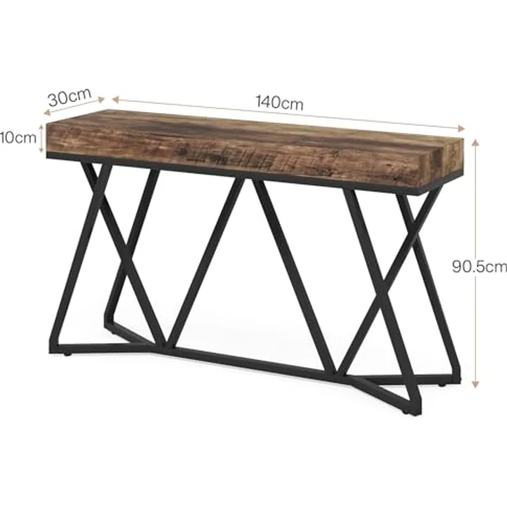 LITTLE TREE Konsolentisch mit Metallgestell, 140 cm Sofatisch im Industrial Landhausstil, Hoher Eintrittstisch für Flur & Wohnzimmer, Rustikale Holzoptik, Stabile Konstruktion, Rustikales Braun – Bild 3