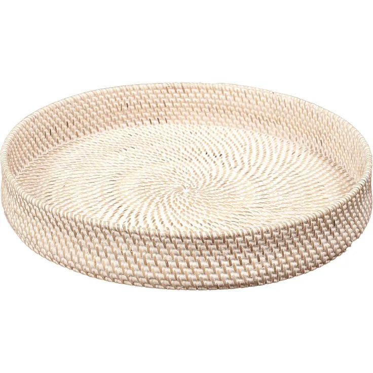 Tablett LOMBOK White Wash D45cm Tischtablett Dekotablett Handarbeit Geflochten
