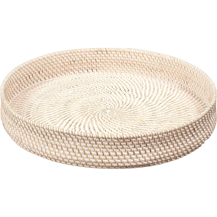 Tablett LOMBOK White Wash D45cm Tischtablett Dekotablett Handarbeit Geflochten – Bild 1