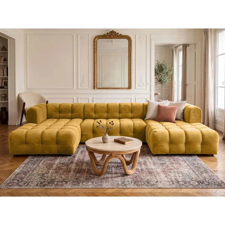 Wohnlandschaft Sofa U-Form SOLVIE in Stoff Tiffani Honiggelb – Bild 1