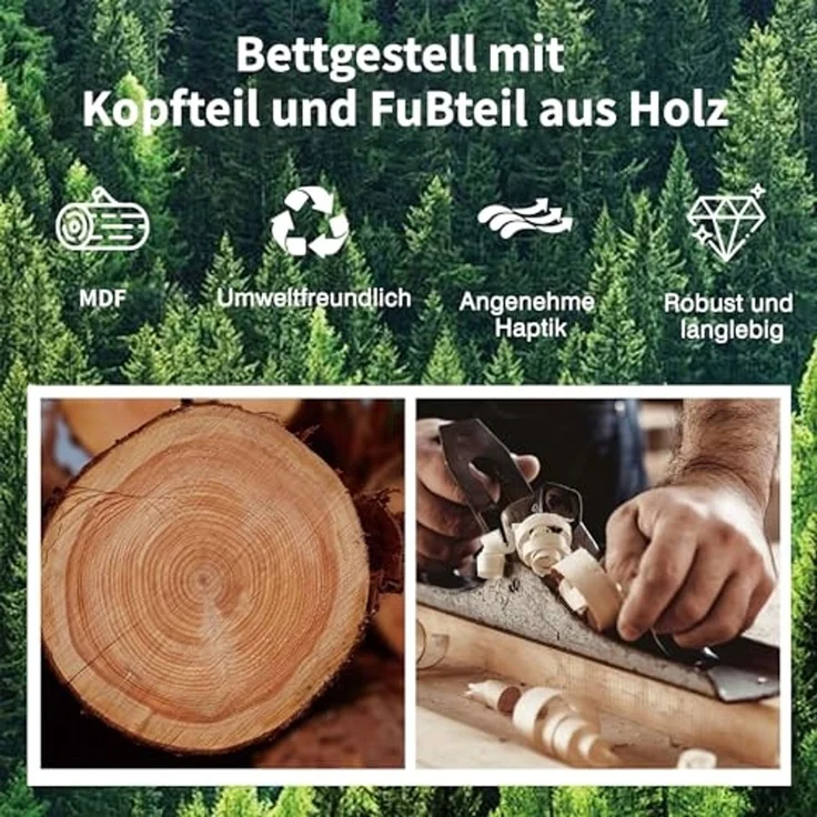 VECELO Bettgestell 90x200 cm, Metallbett mit Dick Holzkopfteil und Lattenrost, Doppelbett mit Stauraum unter dem Bett, perfekt für Schlafzimmer, Schwarz – Bild 6