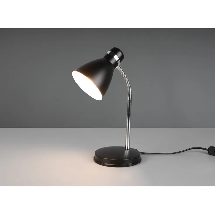 LED Schreibtischleuchte flexibel, Chrom & Metallschirm Schwarz, 33cm