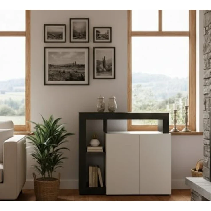 Dmora Modernes Sideboard mit 2 Türen und Regalen, Wohnzimmer-TV-Ständer, Küchenbuffet, Made in Italy Sideboard, 108x42xh93 cm, Farbe Weiß und Oxid – Bild 6