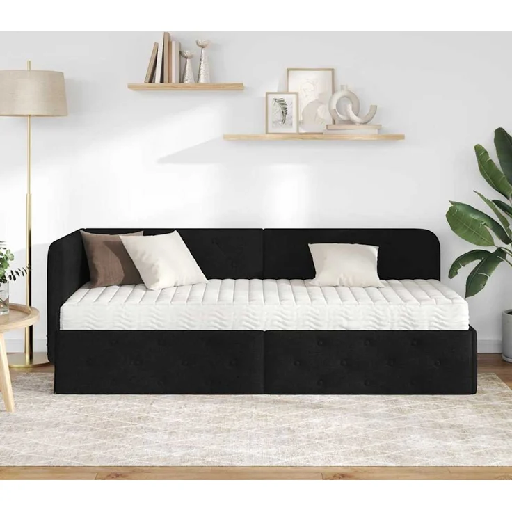 vidaXL Eckbettgestell mit Matratze Schwarz 80 x 200 cm Stoff 3394031 – Bild 3