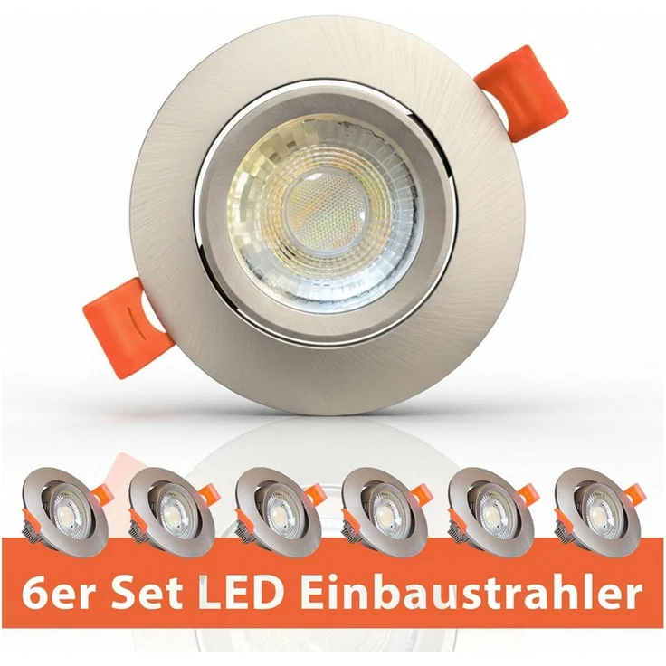 Maxkomfort LED Einbaustrahler 6er Set LED Einbaustrahler schwenkbar ultraflach Ø85mm, LED wechselbar, Warmweiß/Kaltweiß/Neutralweiß, 3 Lichtfarben - 3000K/4000K/6500K - Deckenspots/Einauspots IP20 silber – Bild 2