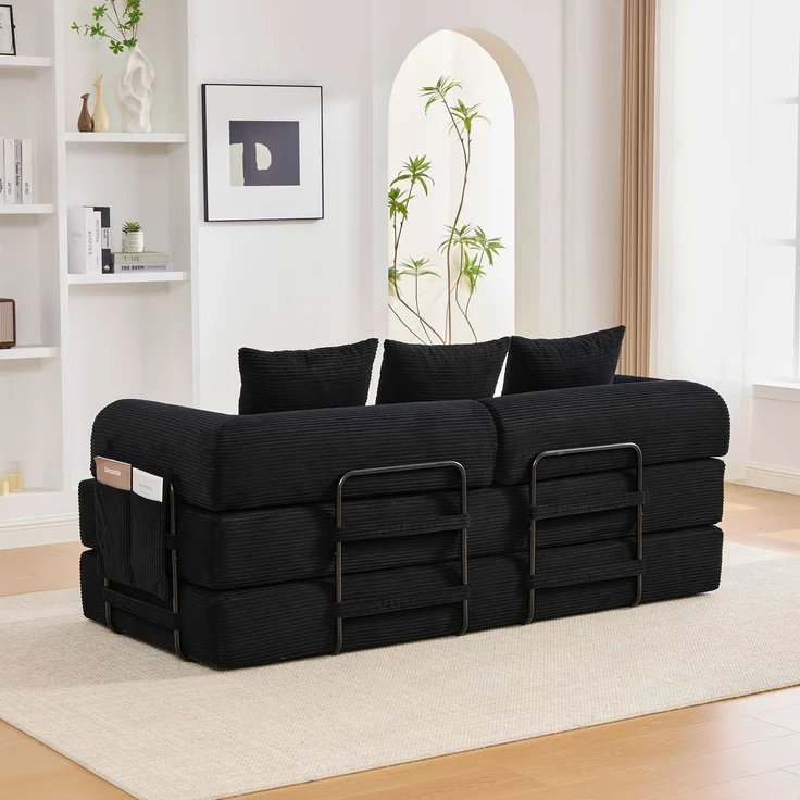 ZUBALIYA Ecksofa 94x67 cm, mit Leiter, mit Cordbezug, mit breiten Armlehnen, modular aufgebaut, mit Schaumstoffpolsterung, Schwarz – Bild 19