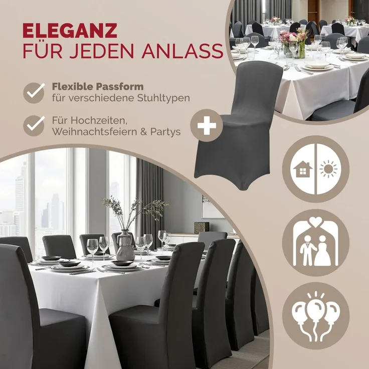 DETEX® 10er Set Stuhlhussen Stuhlbezug Stretch Grau Hochzeit – Bild 2