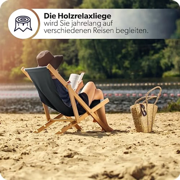 Kadax Holzliegestuhl, klappbar, aus Buchenholz, Graphit, 53x78 cm, für Garten und Terrasse, tragfähig bis 120 kg, UV- und feuchtigkeitsresistent – Bild 5