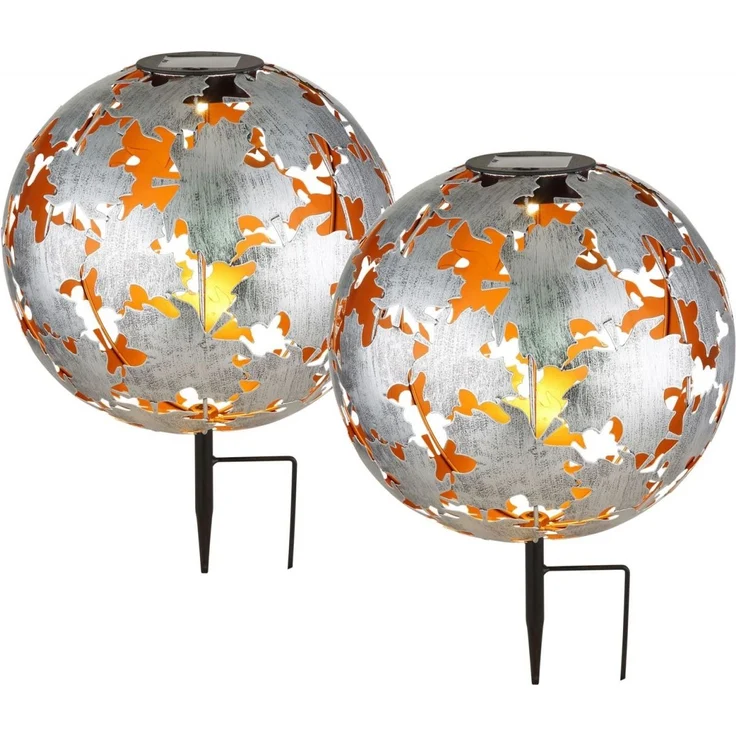 Solarleuchte Garten 2er Set Solarlampe Kugel 27cm Erdspieß Außenlampe Silber – Bild 1