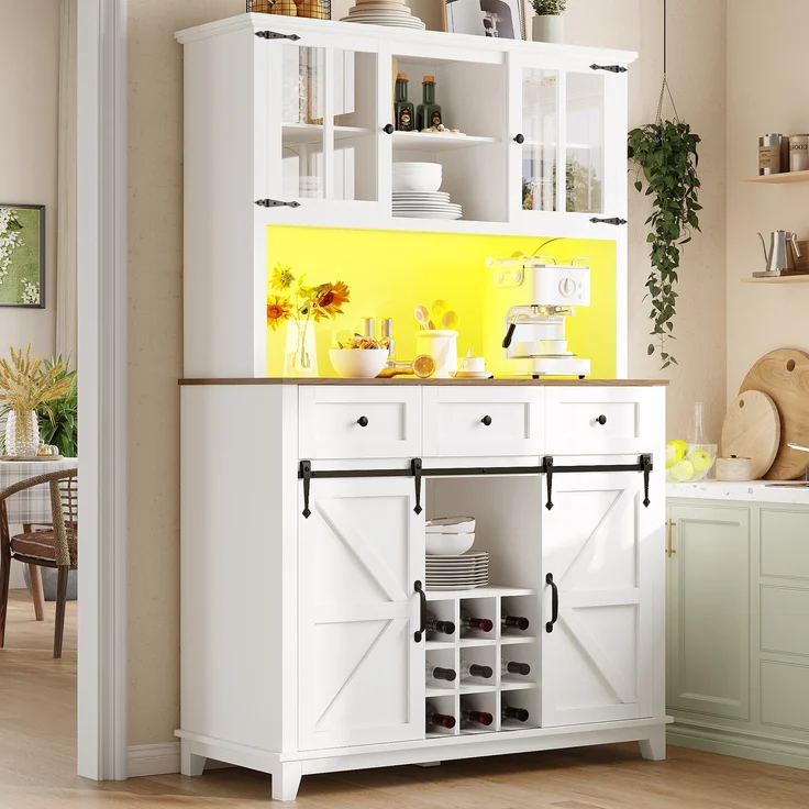 Hochschrank Küchenbuffet weiß mit LED-Beleuchtung & Musik-Sync, 105x38,4x180 cm – Bild 3