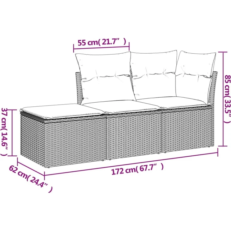 vidaXL 3-tlg. Garten-Sofagarnitur mit Kissen Hellgrau Poly Rattan 3217472 – Bild 12