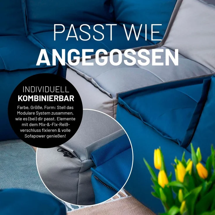 Lumaland Sitzsack-Sofa, Polyester, Eckteil, Grau, 70 x 81 x 81 cm – Bild 7