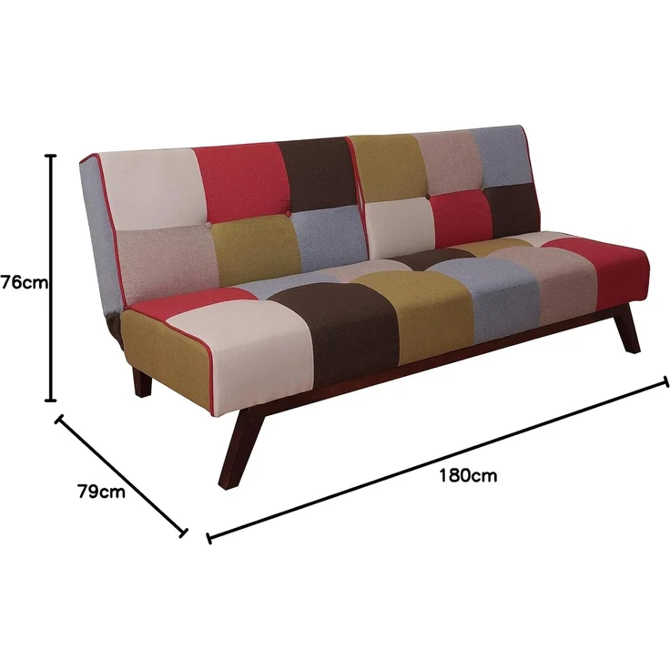 Dmora 3-Sitzer-Schlafsofa, aus gepolstertem Patchwork-Stoff, Clic-Clac-Öffnung, in ein Einzelbett umwandelbar, Made in Italy, 180x79xh76 cm, Mehrfarbig – Bild 9