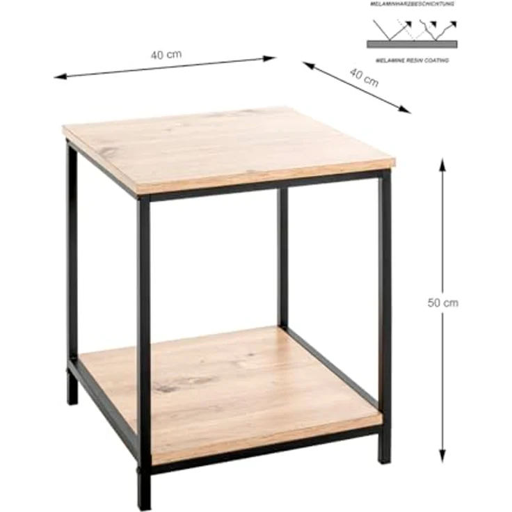 XXXL Beistelltisch, quadratisch, Schwarz mit offenem Fach, 40x50x40 cm, Metall und Eiche – Bild 3