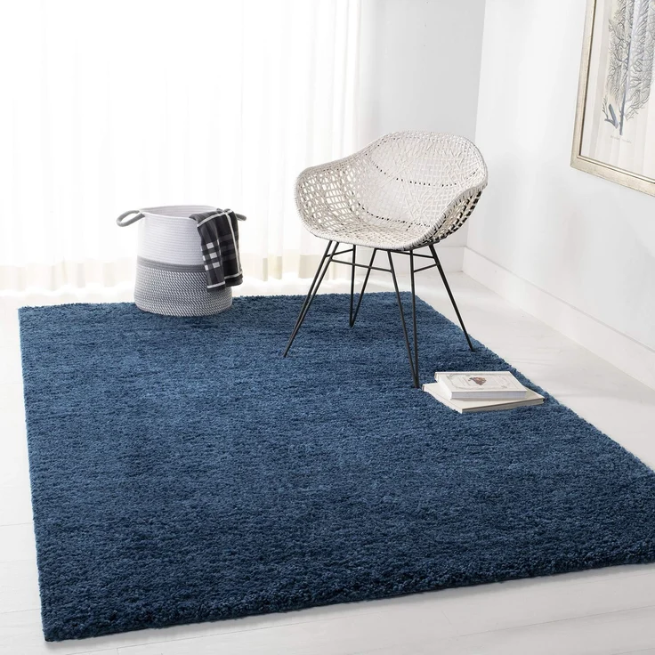 Safavieh Zottelig Teppich für Wohnzimmer, Esszimmer, Schlafzimmer - August Shag Collection, Kurzer Flor, Marine, 200 X 200 cm