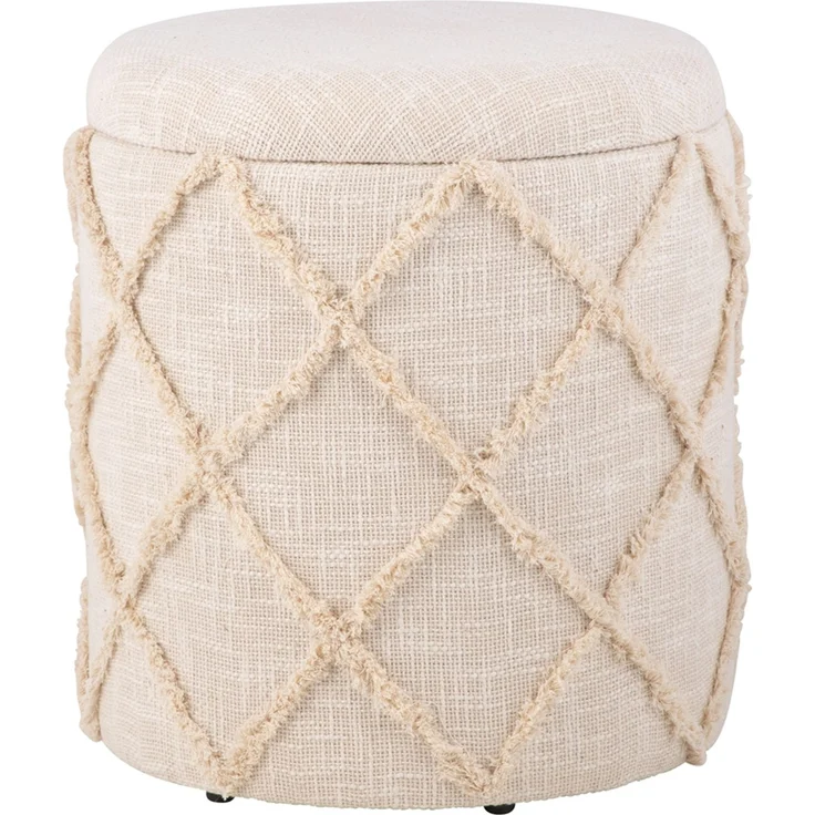 Sitzhocker mit Stauraum rund 40x40x45 cm Baumwolle Creme Boho Design abnehmbarer Deckel – Bild 6