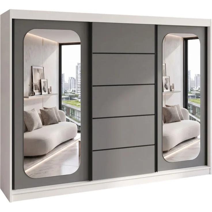 BELANO Schwebetürenschrank 200 cm mit Spiegel – Kleiderschrank mit Schiebetüren, Innenausstattung: Premium – Bild 1