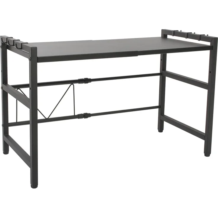 Todeco Mikrowellenregalständer, Mikrowellen Regal ständer Einstellbar Länge und Höhe, mit 6 Haken Belastet Bis 25 KG (36-60) x36 x 44 cm, Schwarz