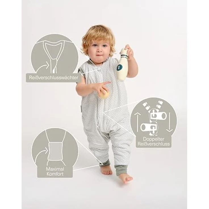 molis&co - Baby Schlafsack mit Füßen - Ideal für Frühling und Herbst - Babyschlafsack mit Füßen 1 tog - Leicht gepolstert - 100% Baumwolle (Oeko-TEX 100), Premium Qualität - Vichy Green (60 cm) – Bild 4