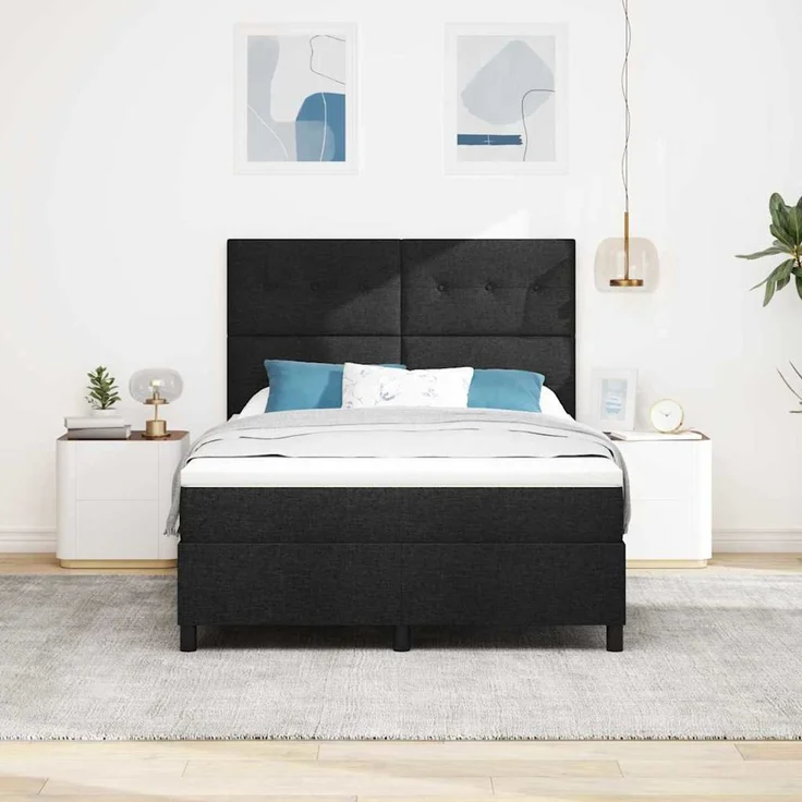 vidaXL Boxspringbett mit LED-Lichtleisten Schwarz 140 x 200 cm Stoff 3342874 – Bild 4