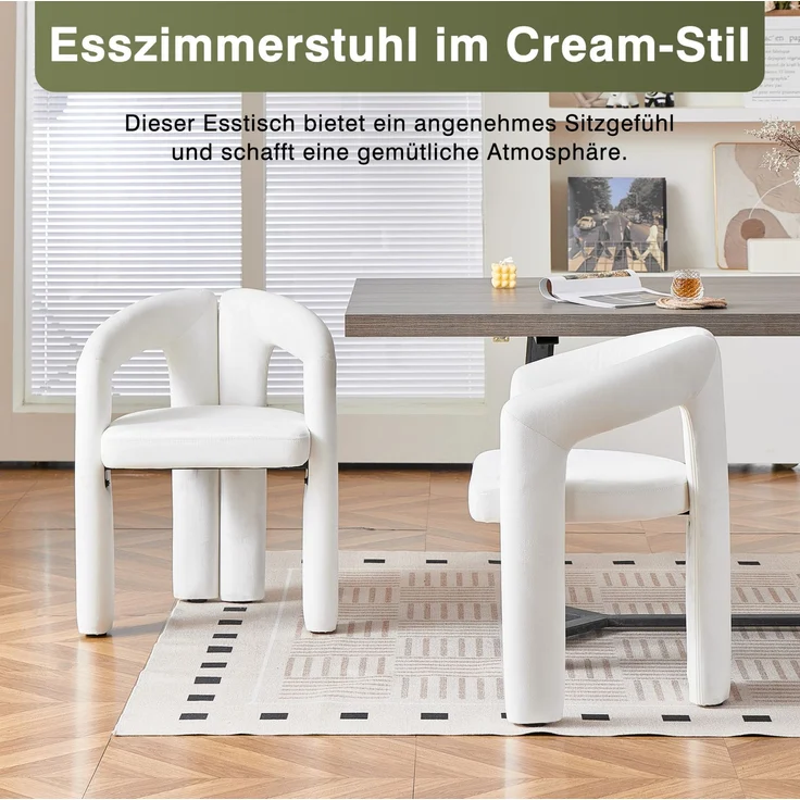 Esszimmerstuhl 2er-Set 62×52×75 cm in Beige mit Samtbezug und Armlehnen – Bild 8