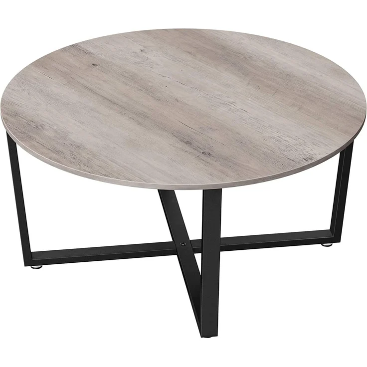 Vasagle Couchtisch rund, Wohnzimmertisch, Sofatisch, Kaffeetisch, stabiles Stahlgestell, einfacher Aufbau, Industrie-Design, Greige-schwarz LCT088B02 – Bild 1