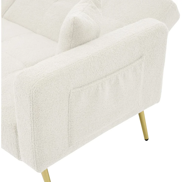ZUBALIYA Schlafsofa 64x72 cm, mit Stauraum, mit Samtbezug, mit Schaumstoffpolsterung, aus Stoff: Sherpa, Weiß – Bild 13