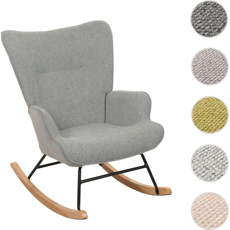 Schaukelstuhl HWC-N14, Schwingstuhl Relaxsessel Fernsehsessel, Massiv-Holz Metall Stoff/Textil 320g/m² ~ grau-grün – Bild 9
