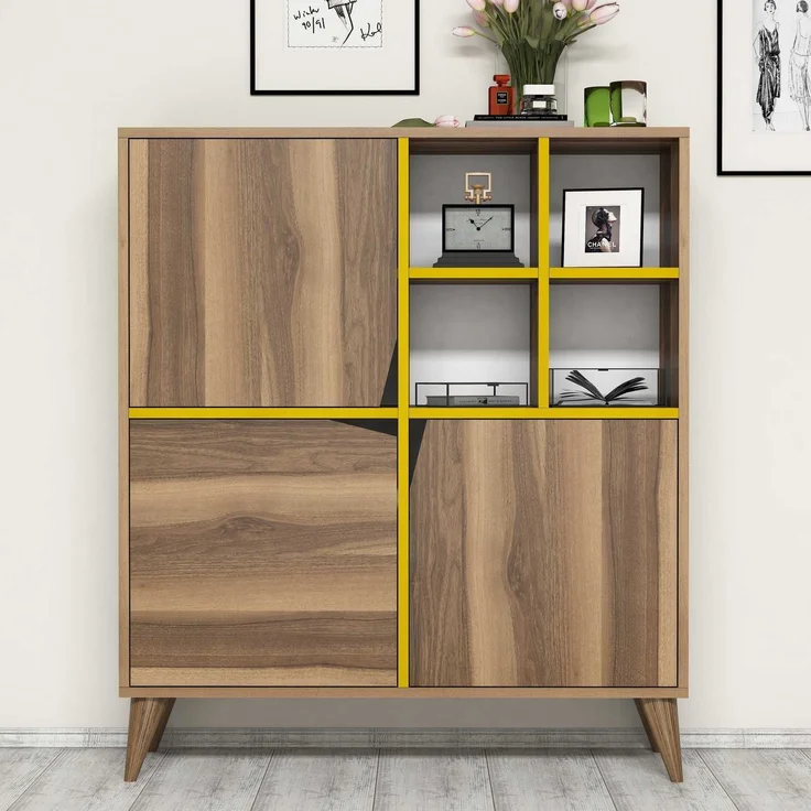 Skye Decor 'Pulse - Walnut, Yellow' Mehrzweckschrank, Walnuss / Gelb, 100 x 115 x 30 cm – Bild 1