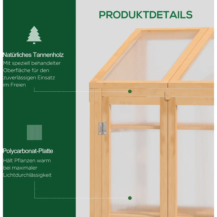 MELAYR, Mini-Gewächshaus, kleines Treibhaus mit Holzrahmen, Fenster und Doppeltür, 3 Regale, 70 x 50 x 120 cm, Braun – Bild 6
