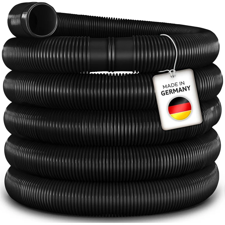 tillvex Poolschlauch Made in Germany | Schwimmbadschlauch mit Muffen | Solarschlauch für Pool und Schwimmbecken | Saugschlauch | Pumpenschlauch | flexibler Wasserschlauch (Schwarz, 30m / 38mm) – Bild 1
