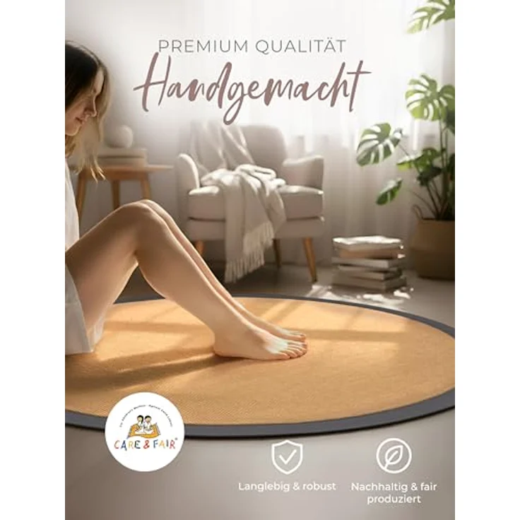 carpetfine Sisalteppich Sisal, rund, Höhe: 5 mm, mit farbiger Bordüre, Anti-Rutsch Rückseite – Bild 7