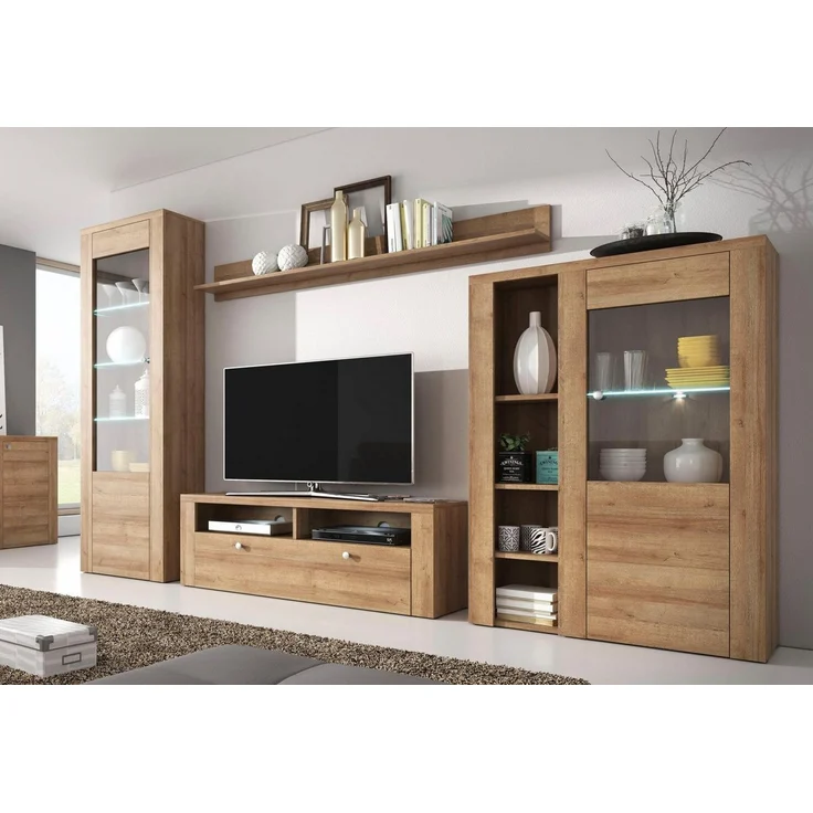Home affaire Wohnwand Larona, Anbauwand, Set 4 Teilig, (Set, 4-St), bestehend aus 1 TV-Board, 1 Highboard, 1 Vitrine, 1 Wandregal – Bild 2