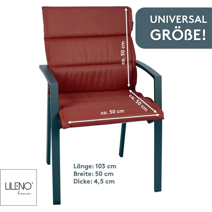 LILENO HOME Polsterauflage Niedriglehner, bequeme Sitzauflage für Gartenmöbel, Stuhlkissen, (2 St, 2er Set), 2er Set Gartenstuhl Auflagen in Rot, wasserabweisende Sitzpolster – Bild 2