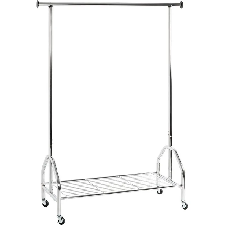 Haku Rollgarderobe aus verchromtem Stahlrohr mit Kleiderstange und Schuhablage, Silber, 120x50x165 cm
