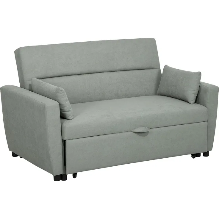 HOMCOM Schlafsofa 2-Sitzer Sofa mit Schlaffunktion, Verstellbare Rückenlehne, Schlafcouch 1 Teile, für Wohnzimmer, Gästezimmer, Hellgrau