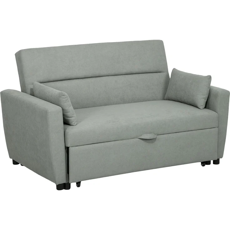 HOMCOM Schlafsofa 2-Sitzer Sofa mit Schlaffunktion, Verstellbare Rückenlehne, Schlafcouch 1 Teile, für Wohnzimmer, Gästezimmer, Hellgrau
